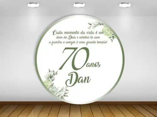 Painel Redondo em Lona Floral 70 Anos 1,50m