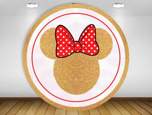 Painel Redondo Minnie Dourado e Vermelho