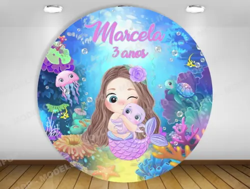 Painel Redondo Pequena Sereia 1,20m - Impressão Lona
