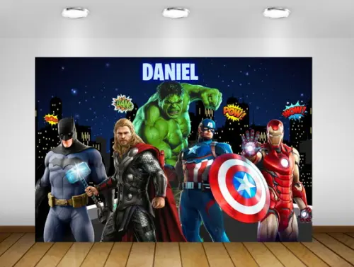Painel Super Heróis 1,50x1M - IMPRESSÃO LONA