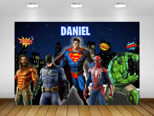 Painel Super Heróis 1,50x1m - Impressão Lona