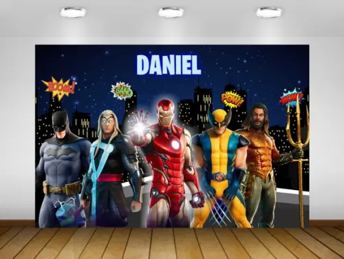 Painel Super Heróis 1,50x1M - IMPRESSÃO LONA