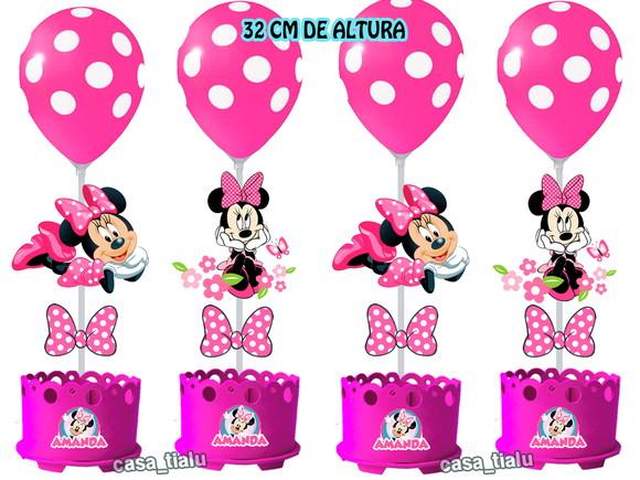Centro de Mesa Minnie Rosa Minnie Vermelha Enfeite de Mesa