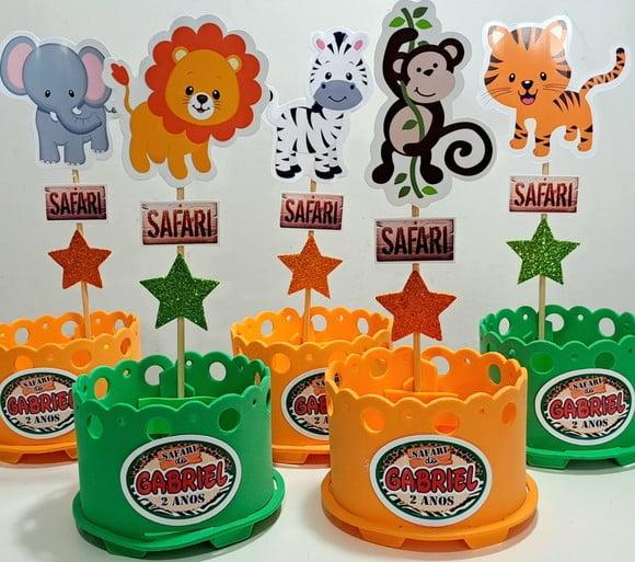 Centro de Mesa Safari Baby Enfeite de Mesa Safari Lembrancin