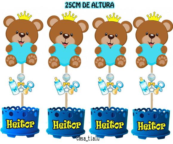 Enfeite Cha de Fraldas Ursinho Principe Cha de Bebe Coração