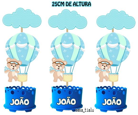 Enfeite de Mesa Cha de Bebe Ursinho Baloeiro Balão Cha Bebe