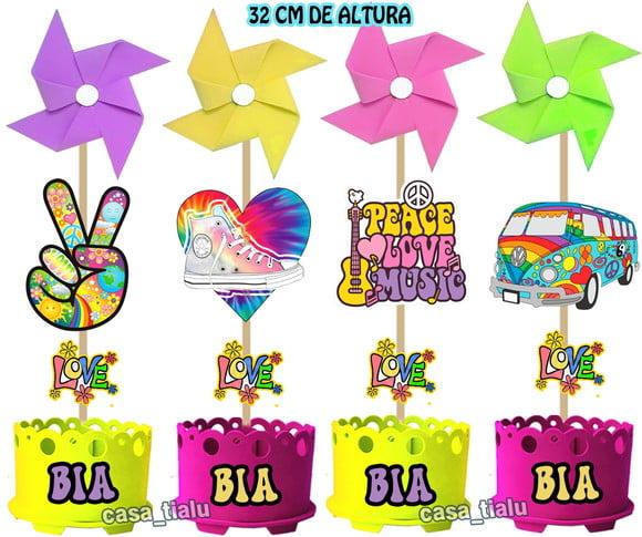 Enfeite de Mesa Tie Dye Retro Anos 70 Paz e Amor Hippie Love