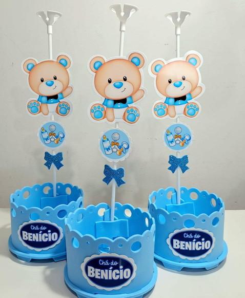 Enfeite de Mesa Ursinho Gravata Cha de Bebe Cha de Fraldas