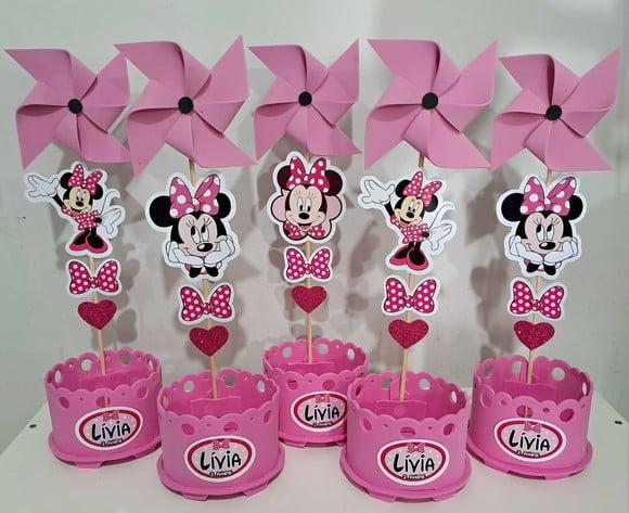 Centro de Mesa Minnie Rosa Minnie Vermelha Enfeite de Mesa
