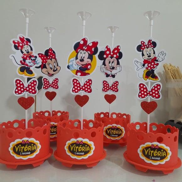 Centro de Mesa Minnie Vermelha Enfeite de Mesa Minnie