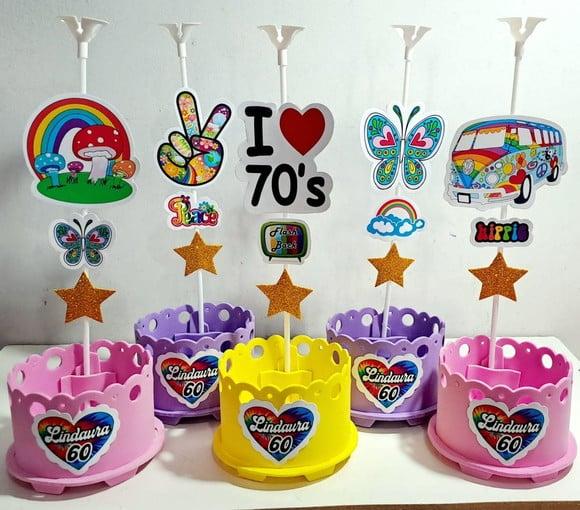 Enfeite de Mesa Tie Dye Retro Anos 70 Paz e Amor Hippie Love