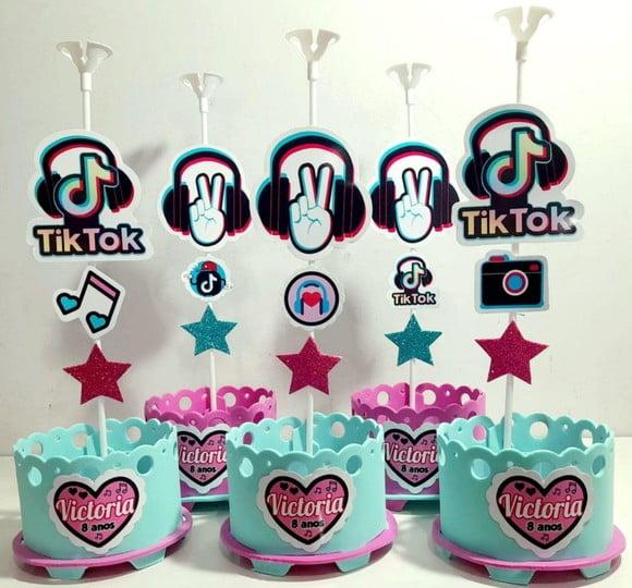 Enfeite de Mesa Tiktok Tik Tok Centro Mesa Arranjo Display