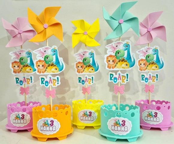 Enfeite Mesa Dino Baby Centro Mesa Dino Menina