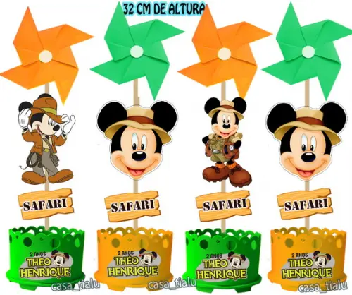 Centro de Mesa Mickey Safari Enfeite de Mesa Safari