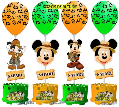 Centro de Mesa Mickey Safari Enfeite de Mesa Safari