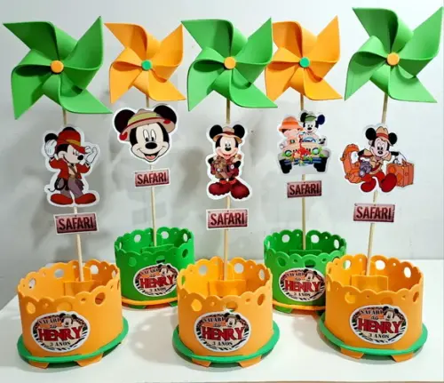 Centro de Mesa Mickey Safari Enfeite de Mesa Safari