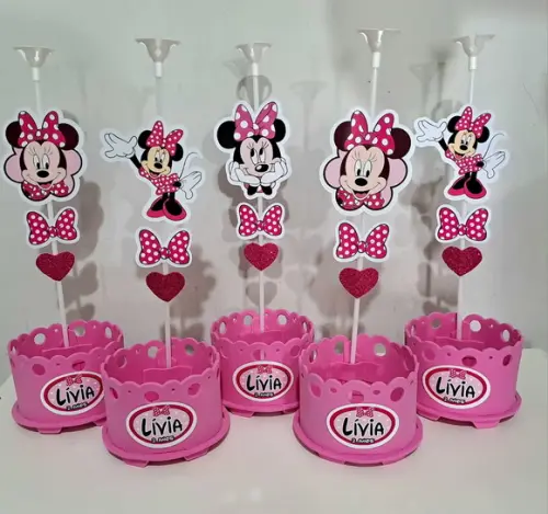 Centro de Mesa Minnie Rosa Minnie Vermelha Enfeite de Mesa