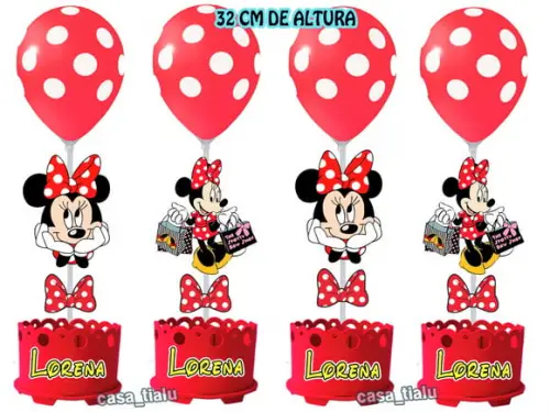 Centro de Mesa Minnie Vermelha Enfeite de Mesa Minnie