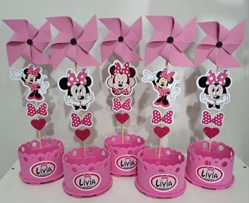 Centro de Mesa Minnie Rosa Minnie Vermelha Enfeite de Mesa