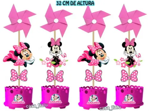 Centro de Mesa Minnie Rosa Minnie Vermelha Enfeite de Mesa