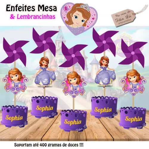 Centro de Mesa Princesa Sofia Enfeite de Mesa Princesa Sofia