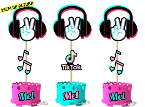 Centro de Mesa Tiktok Lembrancinha Tik Tok Enfeite Mesa