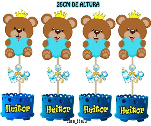 Enfeite Cha de Fraldas Ursinho Principe Cha de Bebe Coração