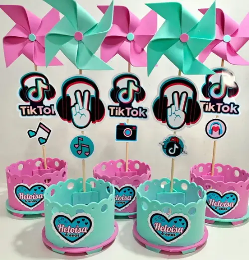Enfeite de Mesa Tiktok Tik Tok Centro Mesa Arranjo Display
