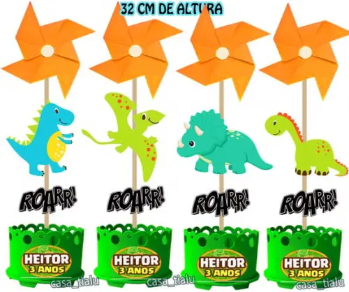 Enfeite Mesa Dino Baby Centro Mesa Dino Menina
