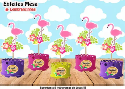 Enfeite Mesa Flamingo Tropical Lembrancinha Flamingo Centro