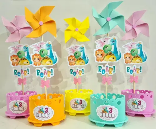 Enfeite Mesa Dino Baby Centro Mesa Dino Menina