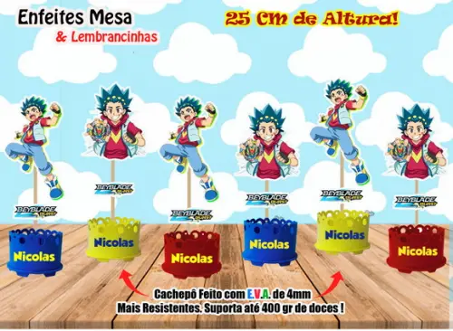 Lembrancinha Beyblade Enfeite Mesa Centro Mesa