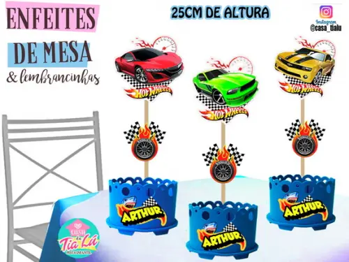 Lembrancinha Hotwheels Enfeite Mesa Hotwheels Centro Mesa