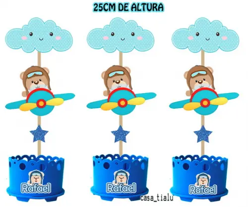 Lembrancinha Ursinho Aviador Enfeite Mesa Ursinho Aviador