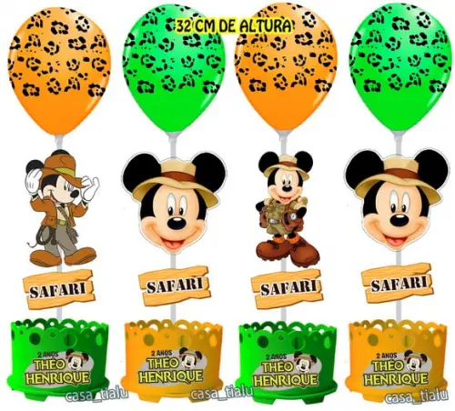 Centro de Mesa Mickey Safari Enfeite de Mesa Safari