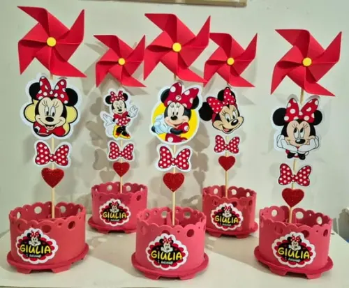 Centro de Mesa Minnie Vermelha Enfeite de Mesa Minnie
