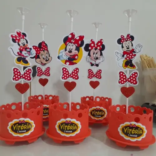 Centro de Mesa Minnie Vermelha Enfeite de Mesa Minnie