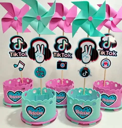 Enfeite de Mesa Tiktok Tik Tok Centro Mesa Arranjo Display