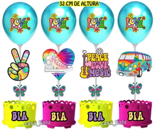 Enfeite de Mesa Tie Dye Retro Anos 70 Paz e Amor Hippie Love
