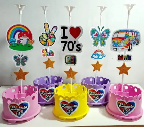 Enfeite de Mesa Tie Dye Retro Anos 70 Paz e Amor Hippie Love
