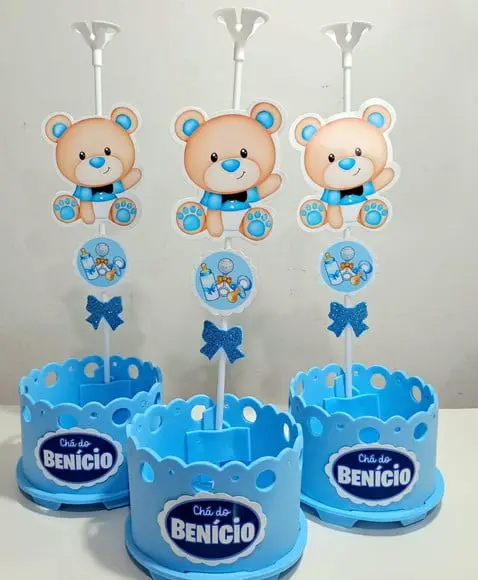 Enfeite de Mesa Ursinho Gravata Cha de Bebe Cha de Fraldas