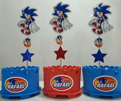 Lembrancinha Sonic Enfeite Mesa Centro Mesa