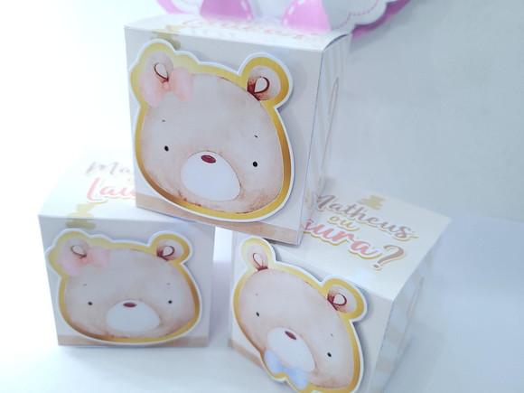 Caixa Cubo Ursinho Aquarela Chá Revelação Menino ou Menina