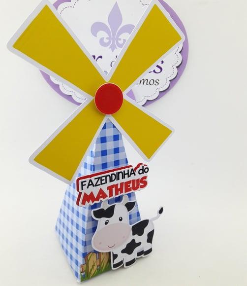 Caixa Fazendinha Moinho Personalizado Menino e Animais