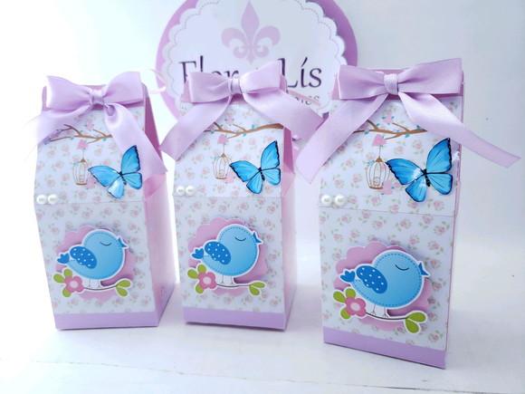 Caixa Milk Personalizada Jardim Encantado Passarinho e Borbo