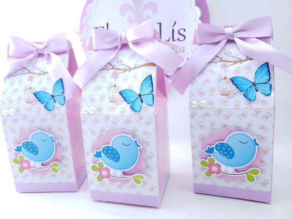 Caixa Milk Personalizada Jardim Encantado Passarinho e Borbo