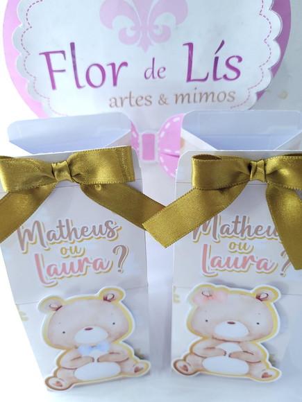 Caixa Milk Personalizada Ursinhos Aquarela Chá Revelação