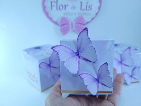 Caixinha Cubo Borboletas Lilás Jardim Encantado