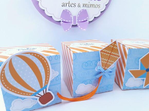 Caixinha Cubo Pipas e Cataventos Festa Personalizada