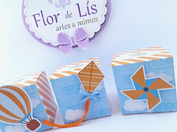 Caixinha Cubo Pipas e Cataventos Festa Personalizada